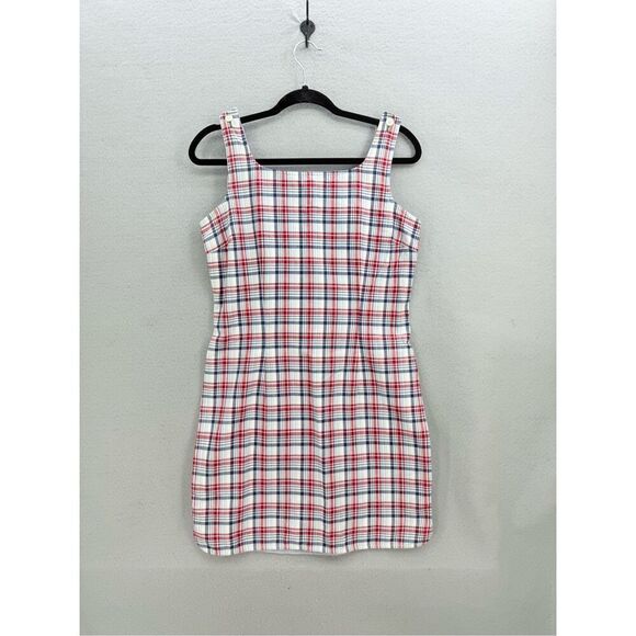 Vintage Y2K Tommy Hilfiger Womens Red Blue Plaid Sheath Mini Dress Size 4 - Picture 10 of 10